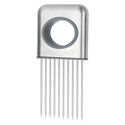 Stainless Steel Onion Holder & Slicer | Safe Tomato & Vegetable Cutting Guide