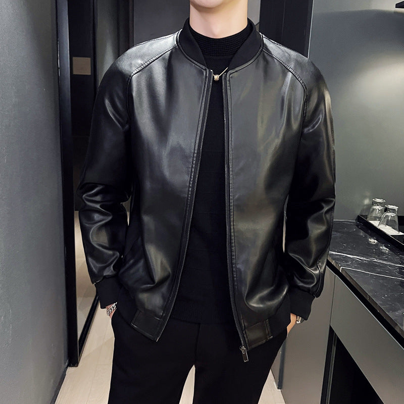 Mens Slim Fit Trendy Handsome Washed Leather Jacket Distressed Refinement
