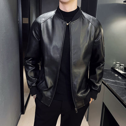 Mens Slim Fit Trendy Handsome Washed Leather Jacket Distressed Refinement