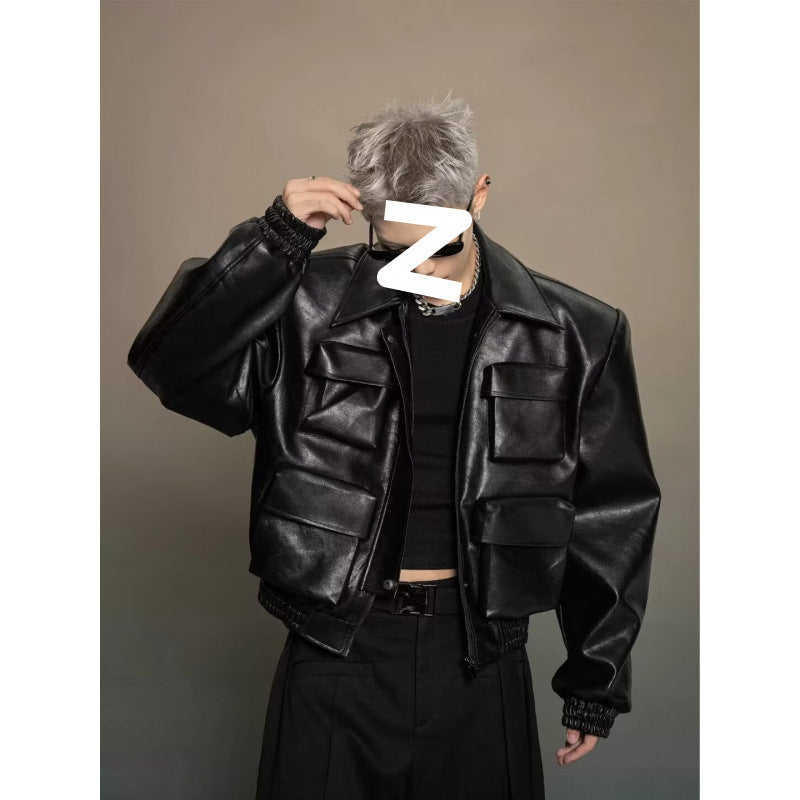 Trendy Korean Style Cutting Design Leisure Leather Jacket Top Precision Fashion