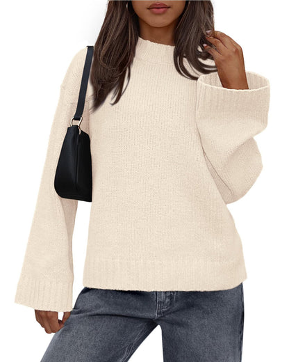 Casual Round Neck Solid Color Knitted Sweaters Women's Clothing