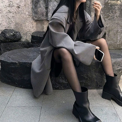 Gray Striped Suit Jacket For Women