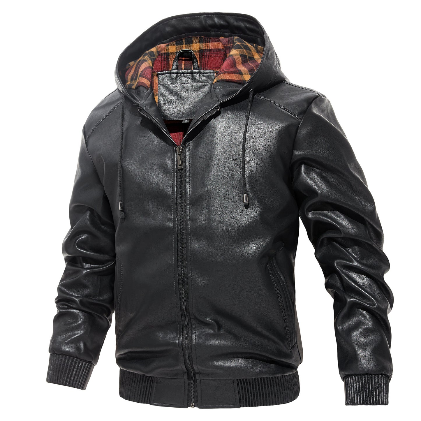 Mens Casual Hooded Leather Coat Trendy All-Match Essential