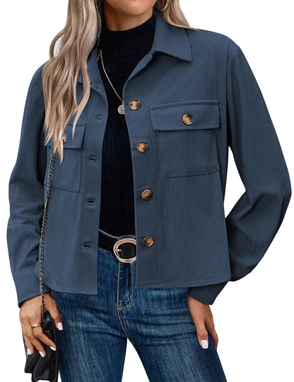 Women's Fashion Casual Short Short Corduroy Button Jacket