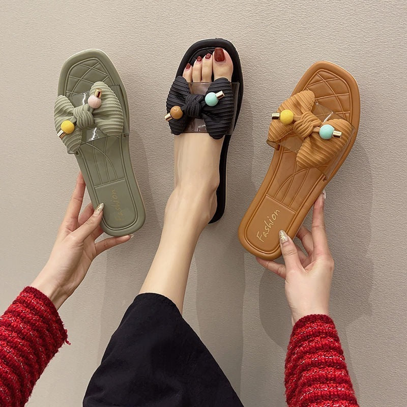Non-slip Transparent Flip Flops With Bow