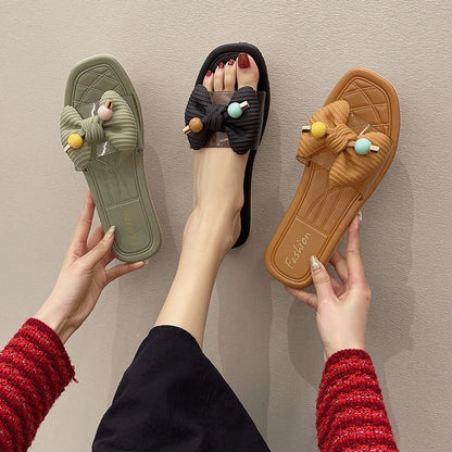 Non-slip Transparent Flip Flops With Bow