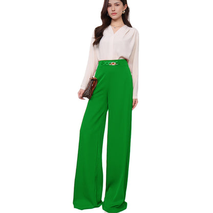 Solid Color Drape Fashionable Wide Leg Pants Women