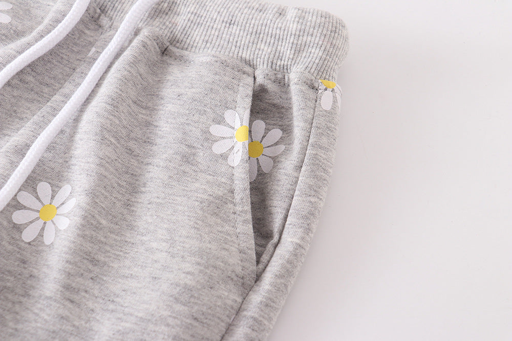 Girls' Light Gray Printing Little Daisy Shorts