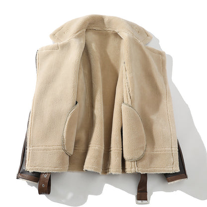 Plus Size Casual Polo Collar Fleece-Lined Thickened Fur Jacket Inclusive Luxury