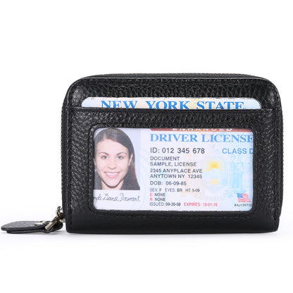 First Cowhide Double Layer Zipper Expanding Card Holder