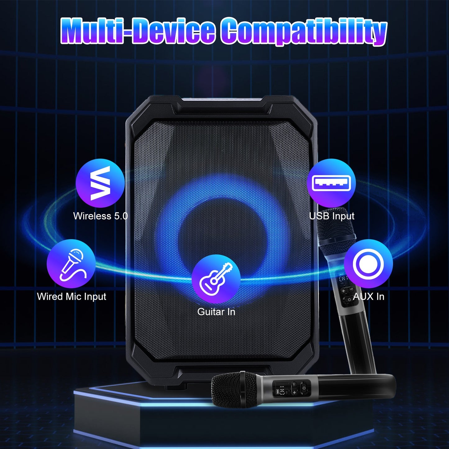 The Dual Vocal: Party Speaker with 2 Wireless Mics & Remote