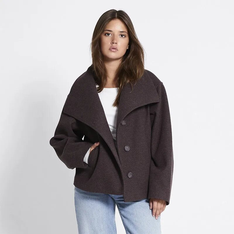 New European And American Style French Casual Single-breasted Woolen Coat