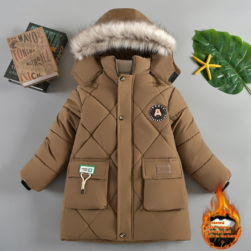 The Winter Solid: Boys’ High-Density Thick Cotton-Padded Jacket
