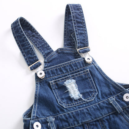 Boys Fashion Simple Denim Suspender Pants Classic Adventure