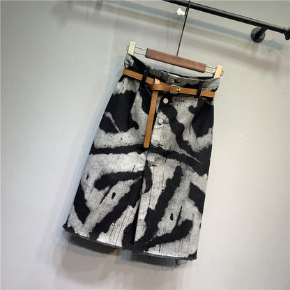 Tie-dyed High Waist Stretch Denim Skirt