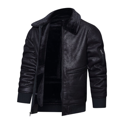 Autumn Winter New Leather Fur Mens Jacket Casual Multi-Pocket Lapel Short Velvet Luxe Utility