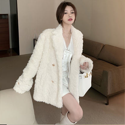 Lamb Wool Mid-length Coat For Women