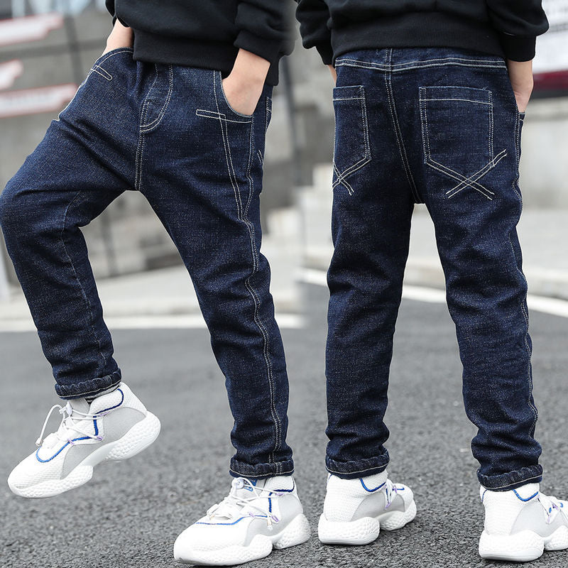 Boys Jeans Autumn Winter New One-Piece Velvet Luxe Insulation