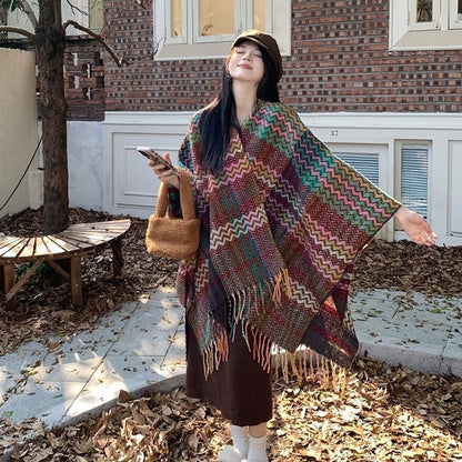 Ethnic Style Travel Warm Air Conditioning Thickened Tassel Shawl