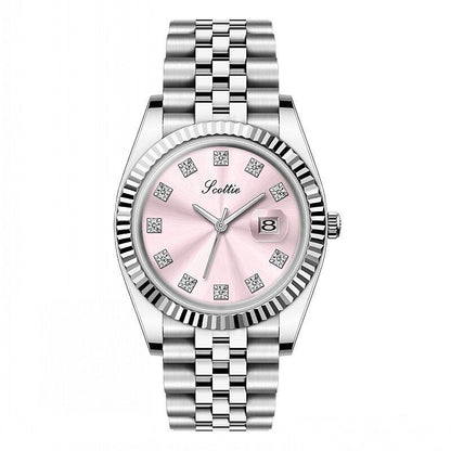 Women's Simple Elegant Solid Steel Belt Calendar Watch