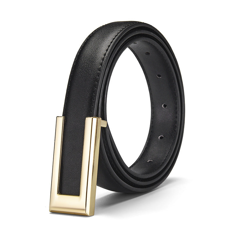 Cowhide Retro Black All-match Decorative Skirt Suit Jeans Leather Thin Belt