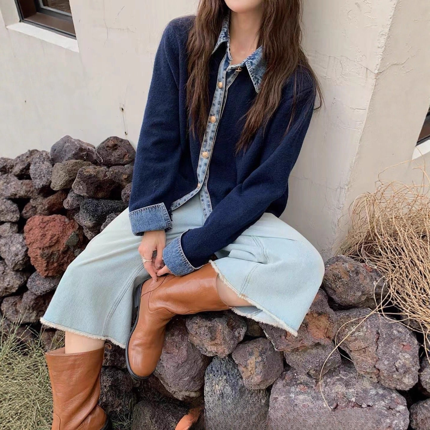 Korean Style Early Fake Two Pieces Sweaters