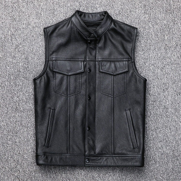 Vest Button Motorcycle Casual Leather Waistcoat Plus Size Rugged Versatility