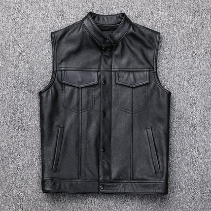 Vest Button Motorcycle Casual Leather Waistcoat Plus Size Rugged Versatility