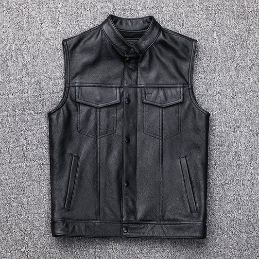 Vest Button Motorcycle Casual Leather Waistcoat Plus Size Rugged Versatility