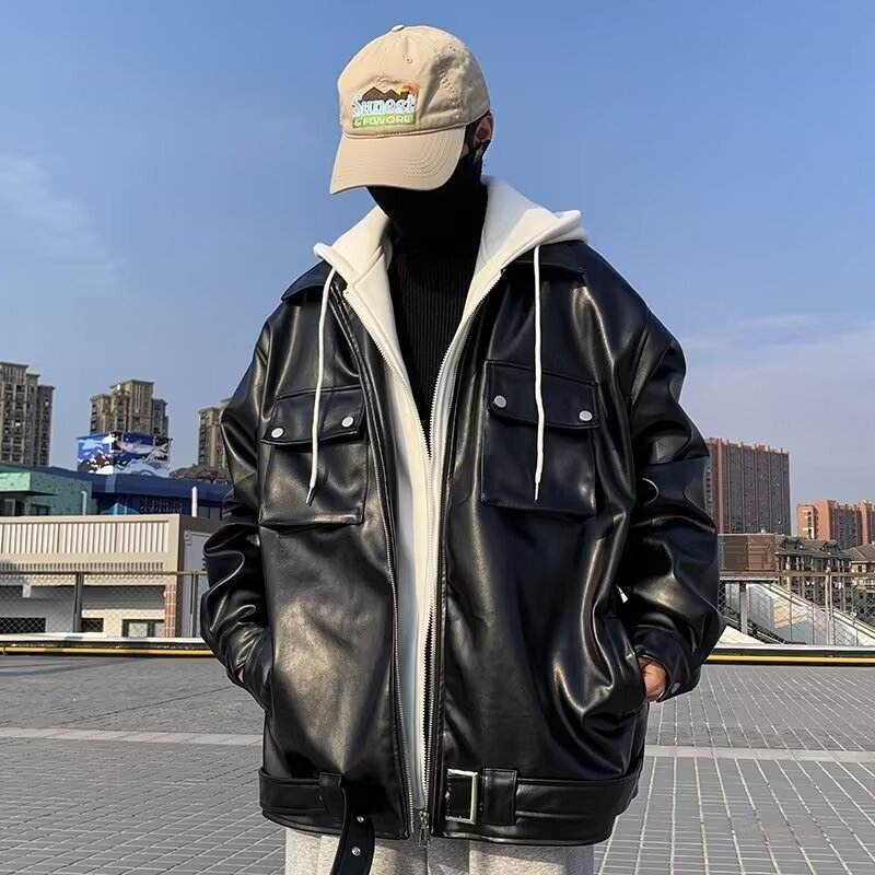 Mens Autumn Winter False-Two-Piece Hooded Jacket Layered Innovation