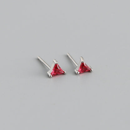 Simple Triangle Color Zircon Stud Earrings S925 Silver