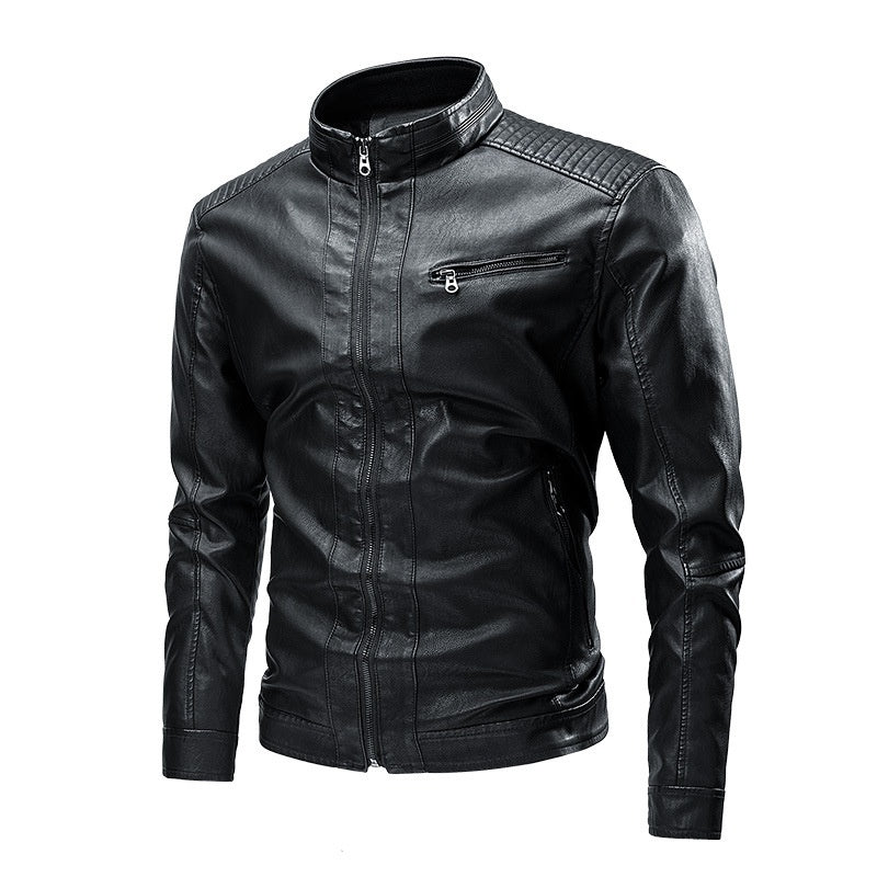 Spring Autumn Cross-Border Casual Mens Leather Stitching Motorcycle Retro Fashion Jacket Heritage Fusion