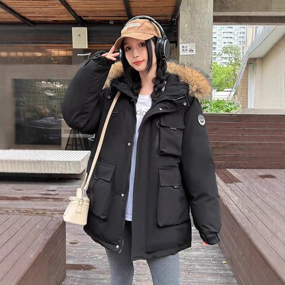 Warm Large Fur Collar Cotton Clothes Women