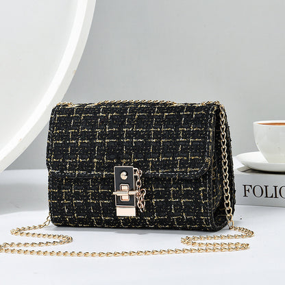 Woolen Twist Lock Shoulder Bag Versatile Women's Bag Gold Silk Contrast Color