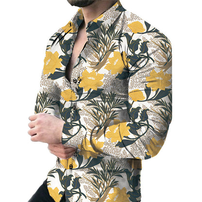 Bold Large Floral Print Casual Long Sleeve Shirt