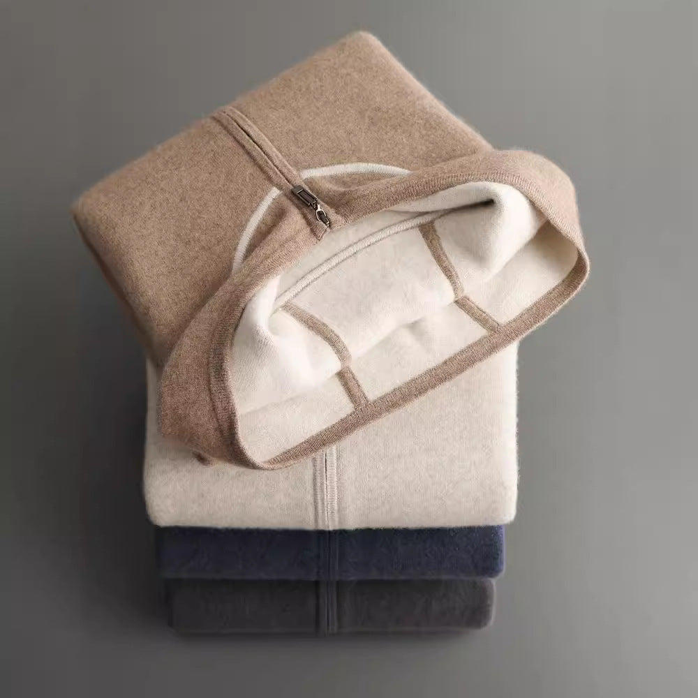 Mens Hooded Loose Casual Knitted Wool Sweater Cardigan Coat Relaxed Texture