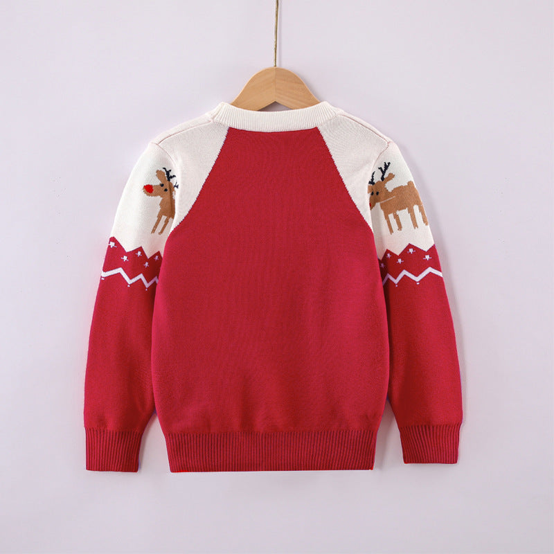 Intarsia Christmas Elk Heritage Knit Sweater