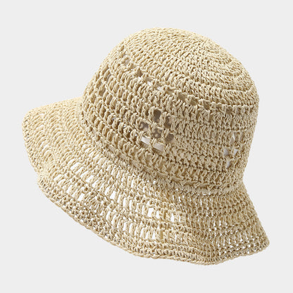 Fashion Crocheted Breathable Straw Can Shape Bucket Hat Women's Seaside Vacation