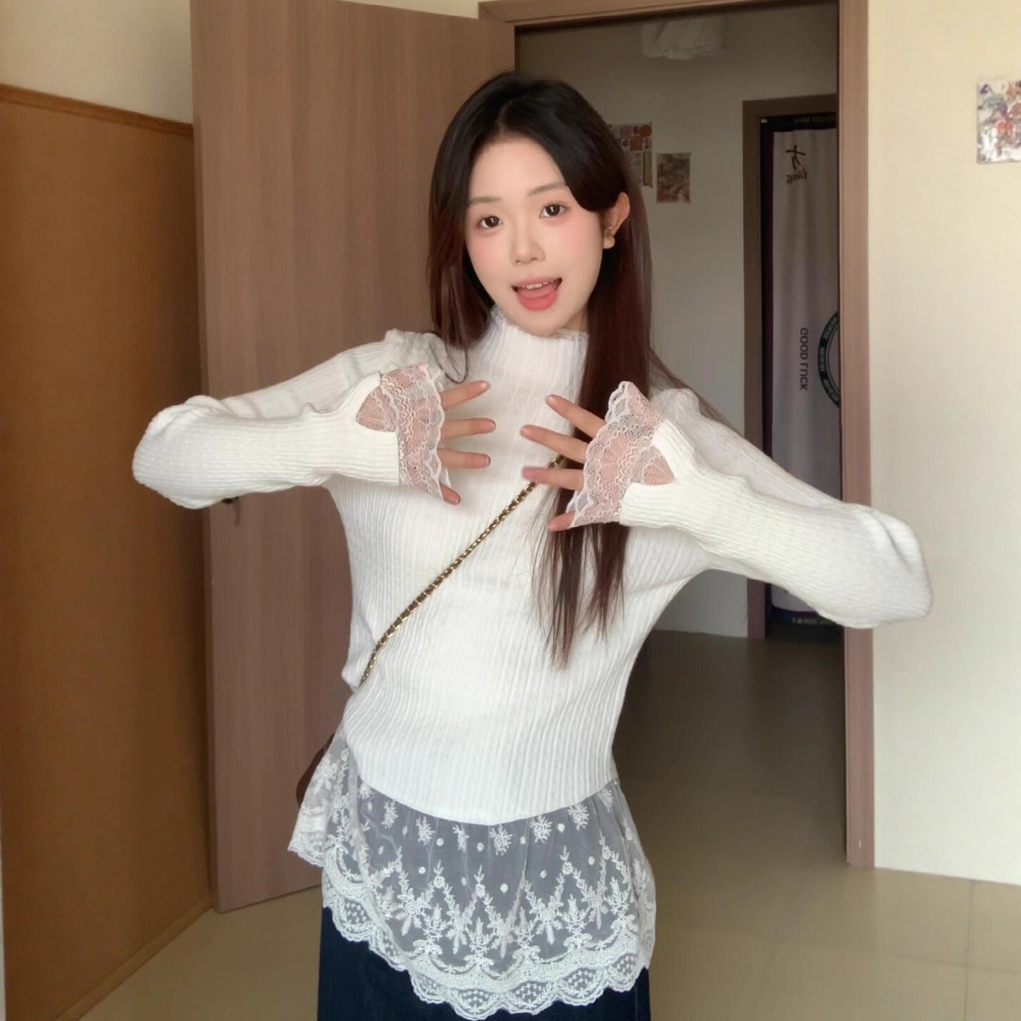 Fake Two Pieces Lace Sweater Women