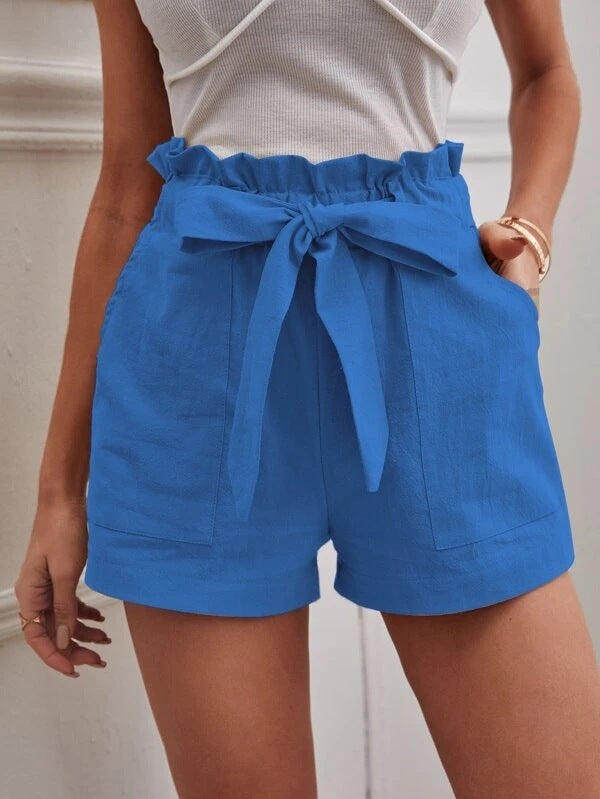 Loose Cotton And Linen Casual Pocket High Waist Wide Leg Shorts