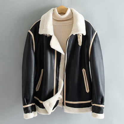 Fleece-Lined Thickened Lapel Jacket Cozy Tailored Refinement