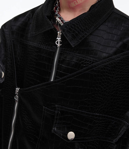 Padded Shoulder PU Leather Coat Deconstruction Design Sense Architectural Boldness
