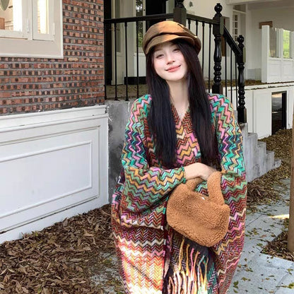 Ethnic Style Travel Warm Air Conditioning Thickened Tassel Shawl
