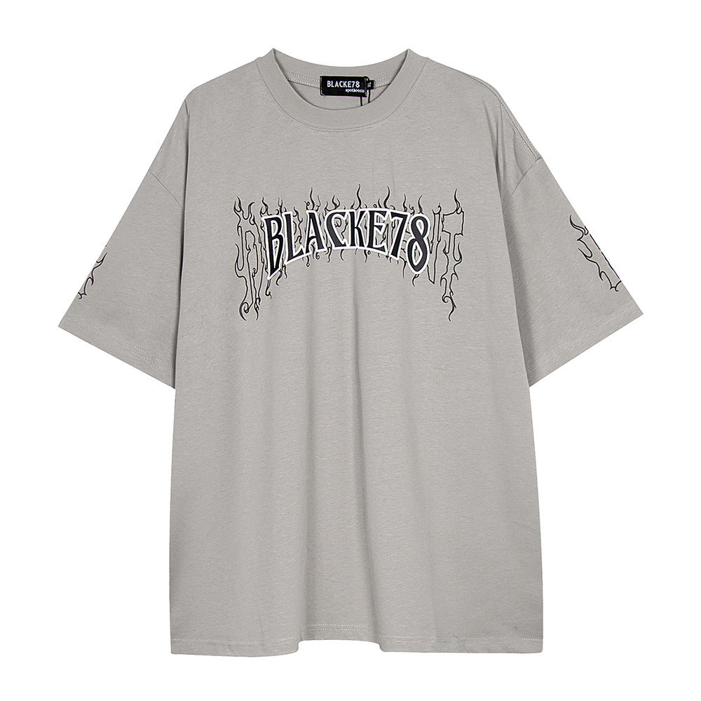 Creative Letters Flame Print T-shirt Men