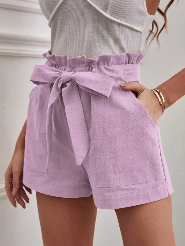 Loose Cotton And Linen Casual Pocket High Waist Wide Leg Shorts