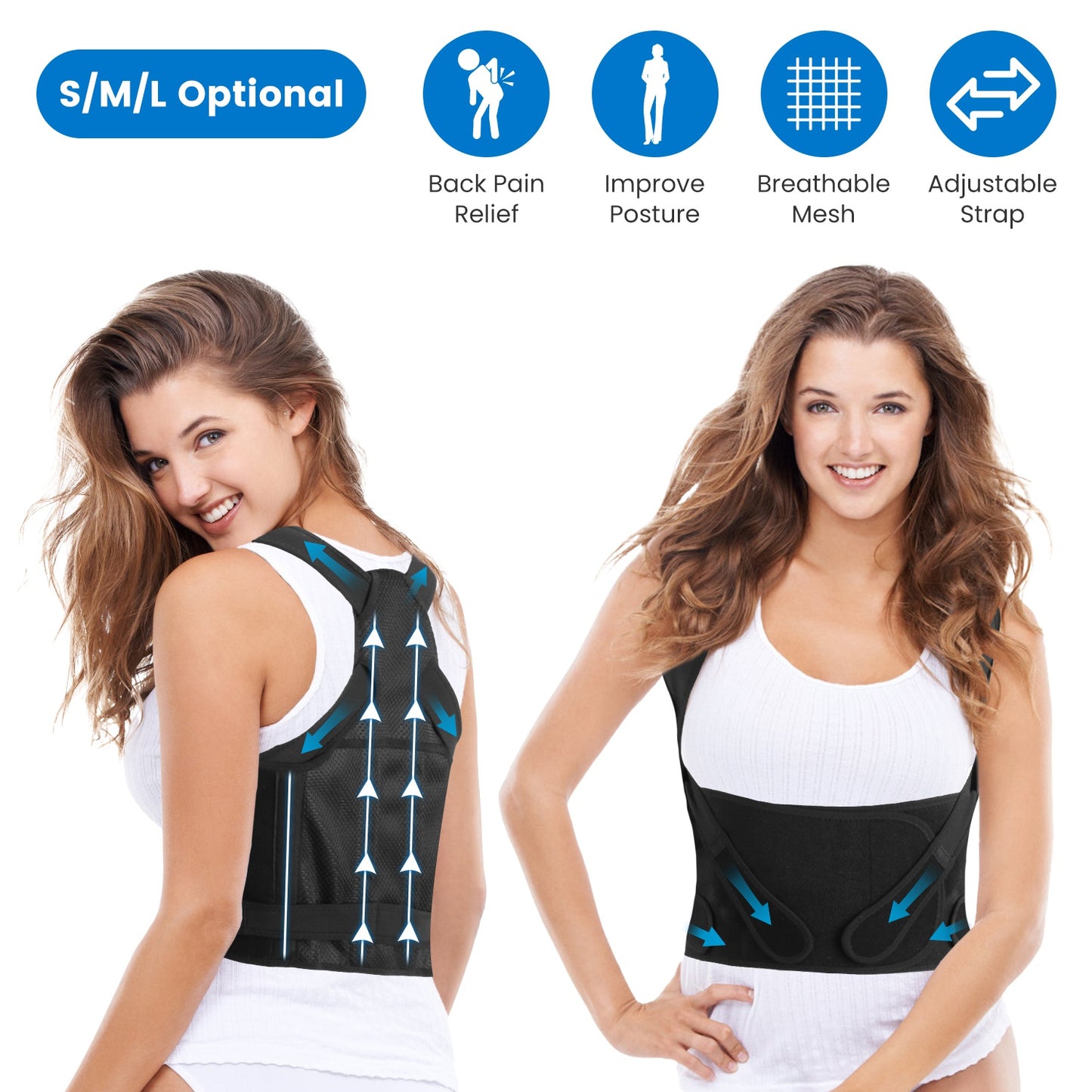 TriSize Corrector: 3-Size Adjustable Invisible Back Brace Posture Trainer for Men & Women
