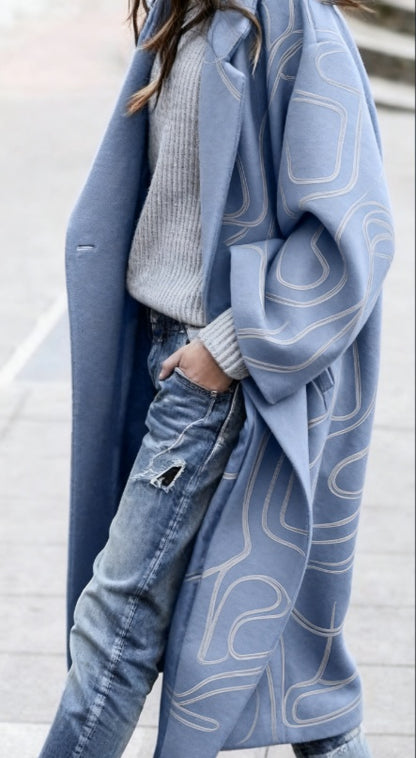 Printed Loose Long Women's Wool Coat