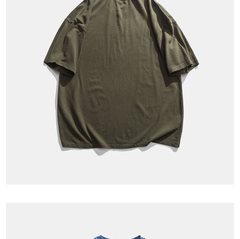 Japanese Retro Dropped Shoulder Letter Print T Shirt Men