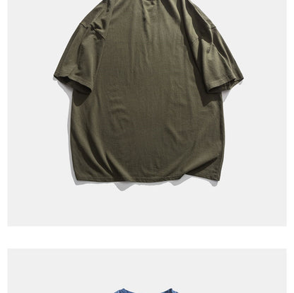 Japanese Retro Dropped Shoulder Letter Print T Shirt Men