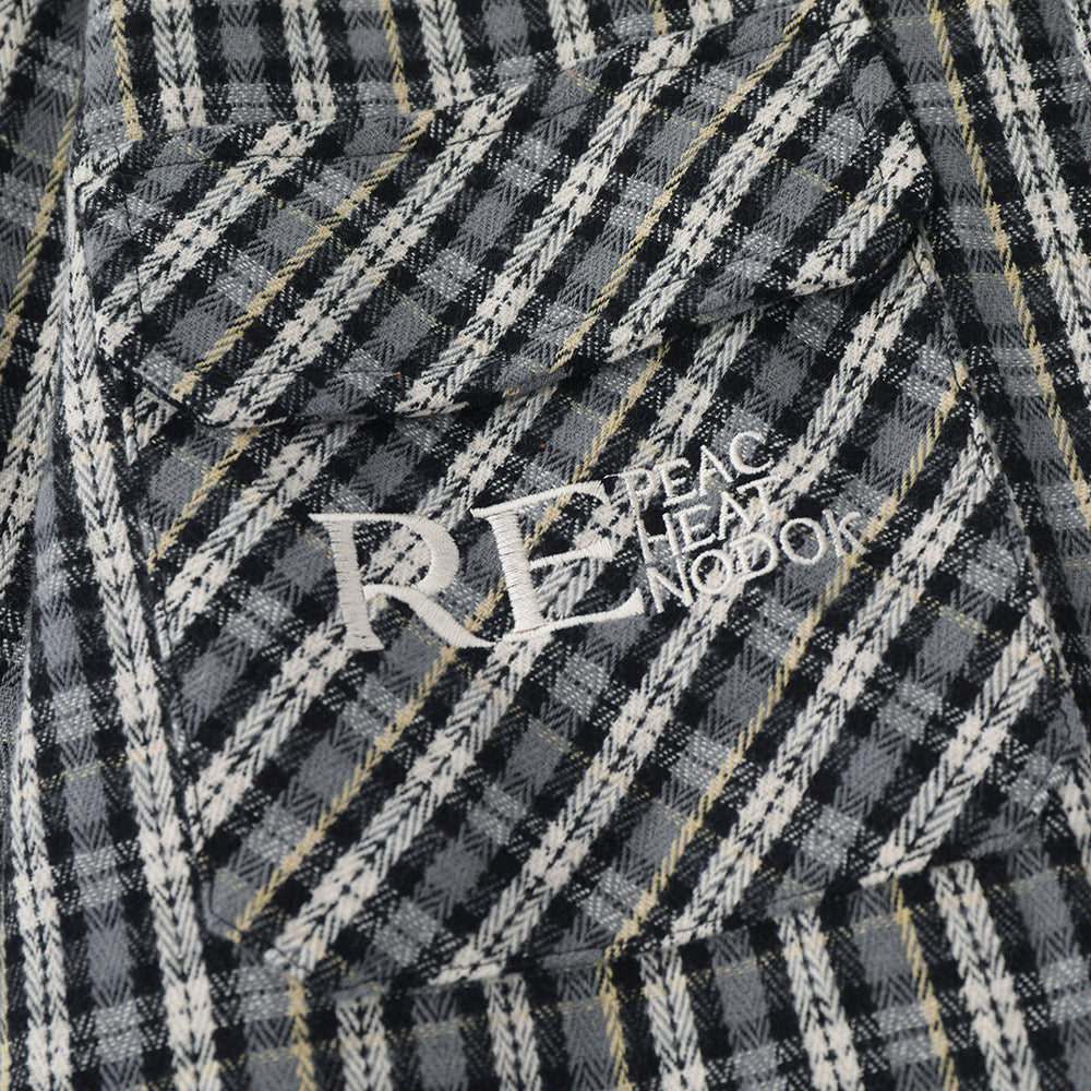 Embroidered Pocket Plaid Long Sleeve Shirt Men